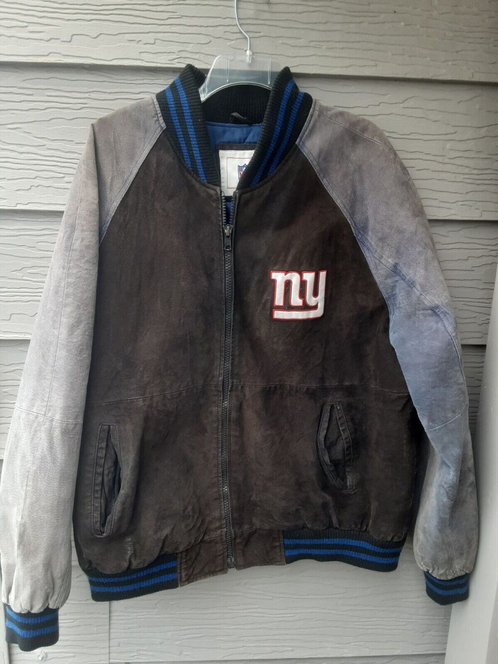 Vintage New York Giants NFL Varsity Leather Suede Jacket DISTRESSED Size XL
